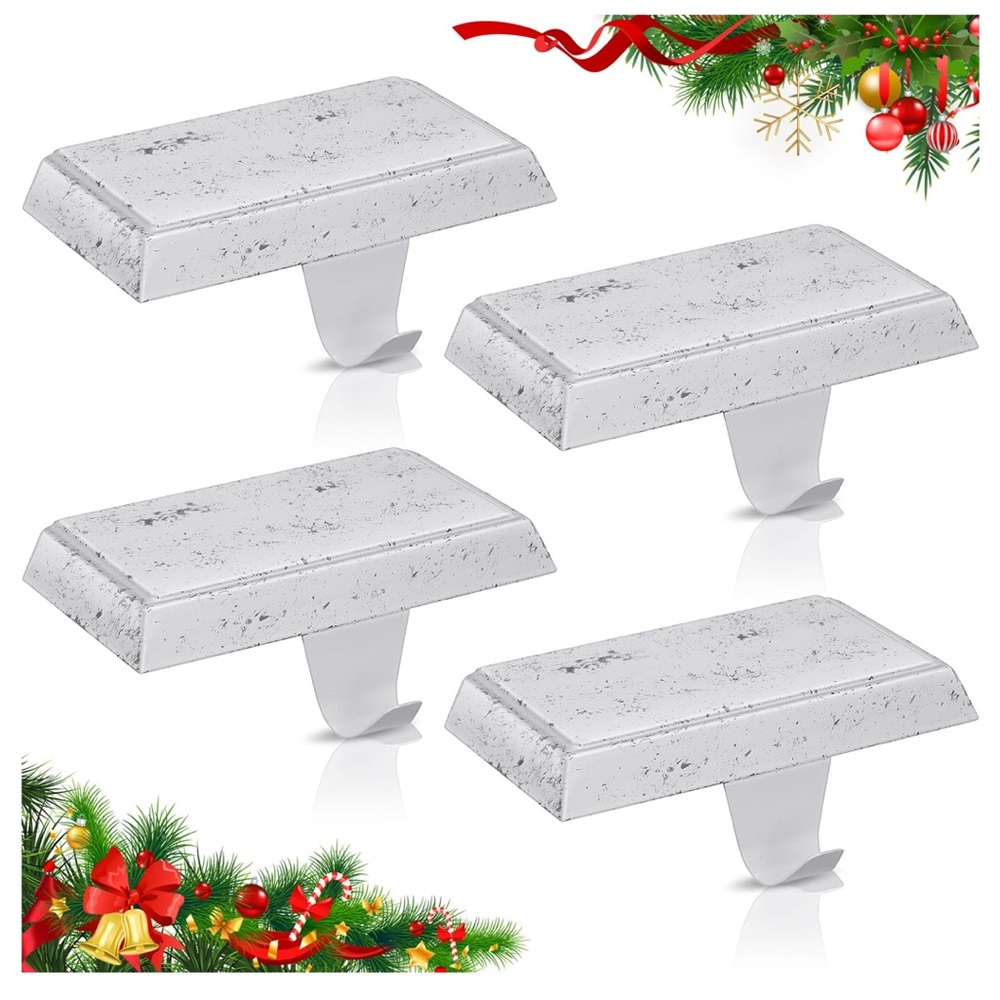 Christmas Holiday Stocking Holders -Stainless Steel WHITE (4-pack)